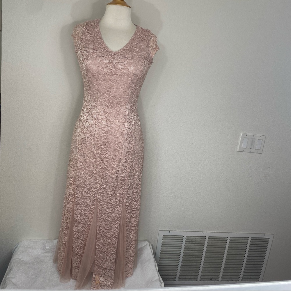 Cardalite Petite Blush Pink Lace Glitter Cap Sleeve Special Occasion Dress Sz SP